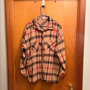 ANDREE BY UNIT Tan and Black Plaid Shirt